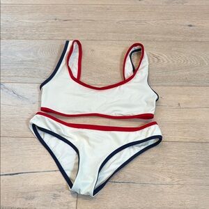 Solid and Striped Bikini with Red and Navy Trim